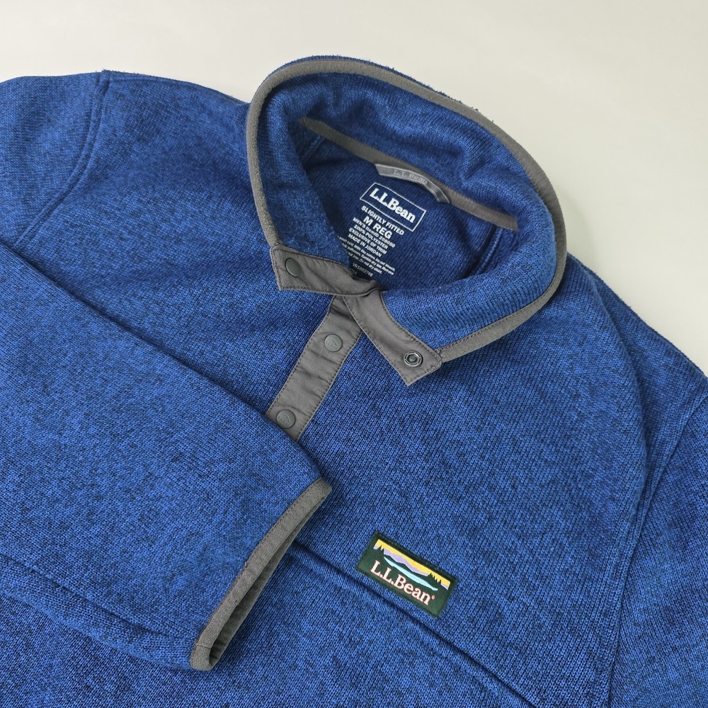 LL Bean Mens Medium Quarter Snap Sweater Pullover Fleece Slightly Fitted Blue